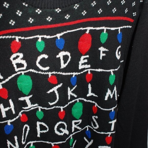 Stranger Things NWT Juniors Small Christmas Lights Sweater ABC Alphabet Light up - Picture 2 of 9
